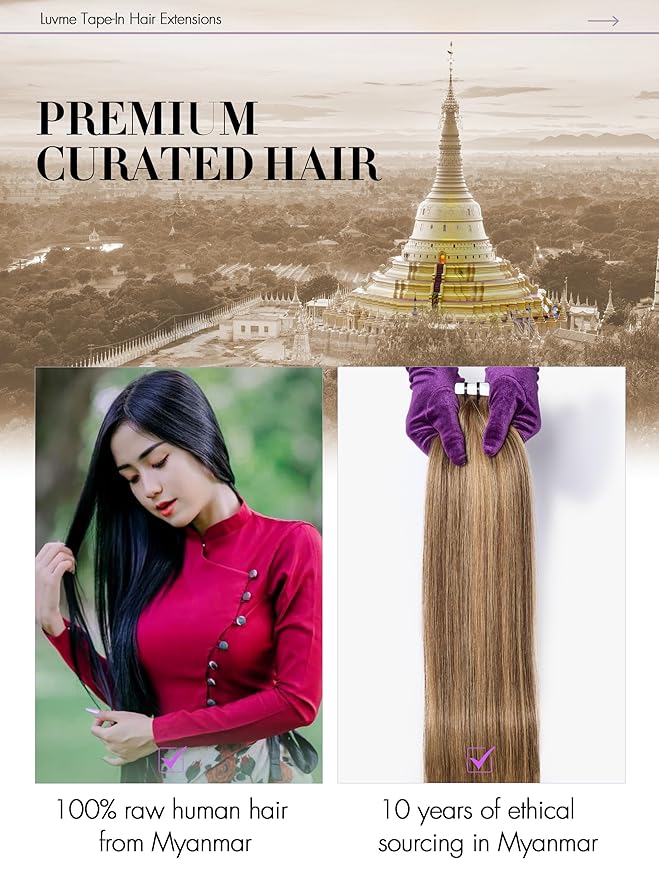 LUVME Invisible Tape in Hair Extensions Human Hair 24 Inch 50g 20pcs Warm Ash Balayage Highlight Straight Double Sided Seamless Tape Extensions