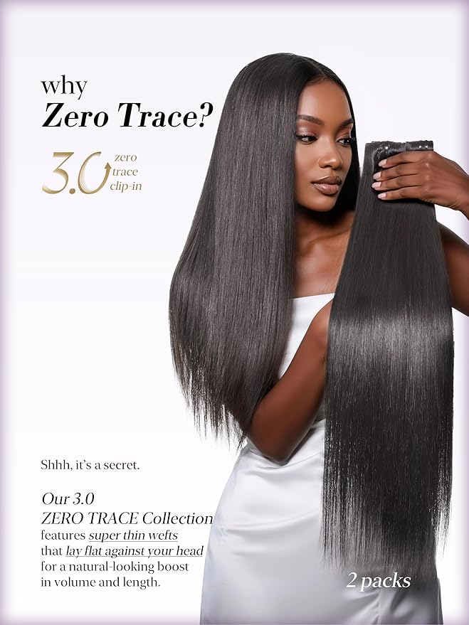 LUVME 0.59mm Zero Trace Invisible Clip in Hair Extensions, Silky Straight 2 Pack 6 Pcs 100g 24 Inch, 100% Real Human Hair Clip Ins, Sleek Silky Finish with Seamless Invisible Weft for Daily Wear