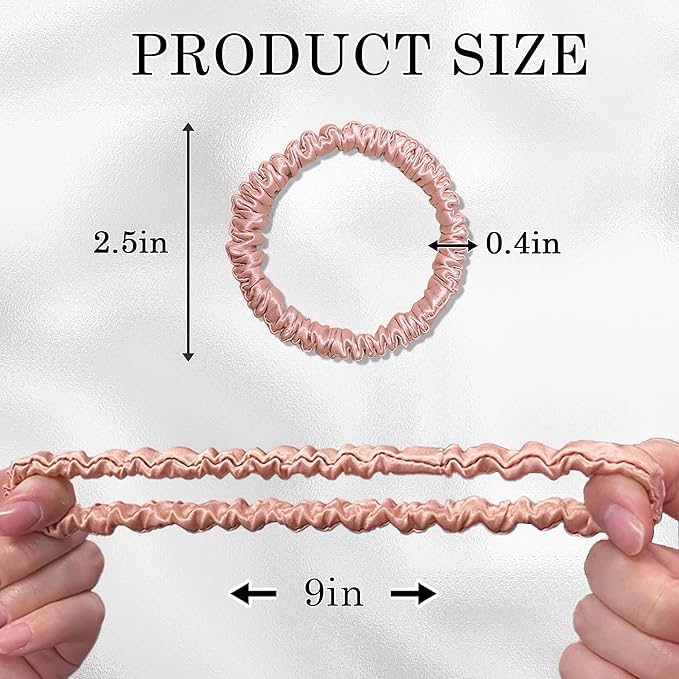 100% Silk Hair Ties – 8Pcs Pure Mulberry Silk Hair Scrunchies Smooth Skinny Small Hair Ties for Women, Soft Hair Bands Elastics for Sleeping, Frizz-Free