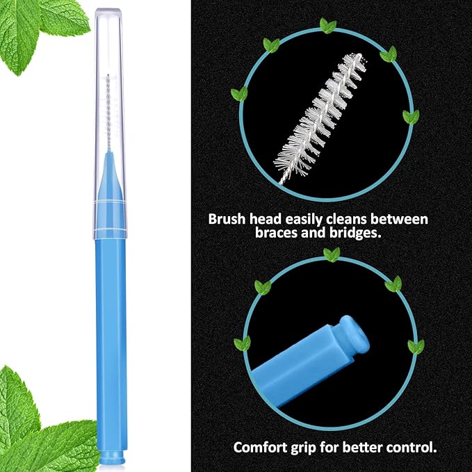 Patelai 100 Pieces Braces Brush for Cleaner Interdental Brush Toothpick Dental Tooth Flossing Head Oral Dental Hygiene Flosser Toothpick Cleaners Tooth Tool(Blue,Proper Size)