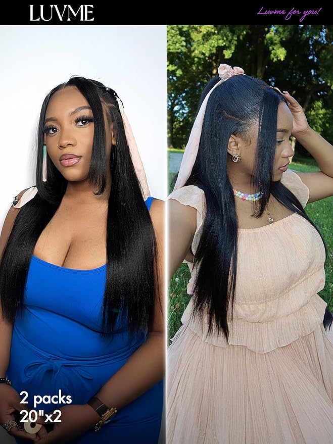 LUVME Yaki Straight Seamless 110g 7Pcs Clip in Hair Extensions Full Max with 16inch Natural Black 100% Real Soft Human Remy Human Hair Extensions