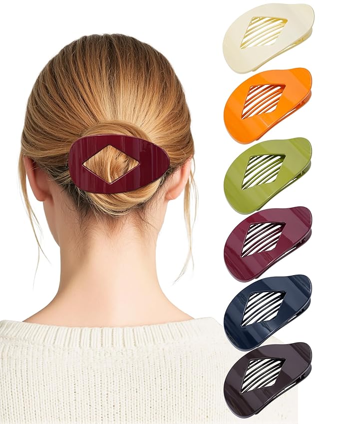 6 PCS Flat Hair Clips for Women - French Medium Flat Claw Clips for Thick Thin Hair, Strong Grip Non Slip Hair Claw Clips for Women Girls