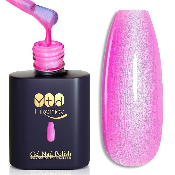 YTD Likomey Gel Nail Polish,15ml Pearlescent Pink Glitter Fall Winter Shimmer Shiny Sparkly Salon Home DIY Manicure UV Color Varnish,SF407