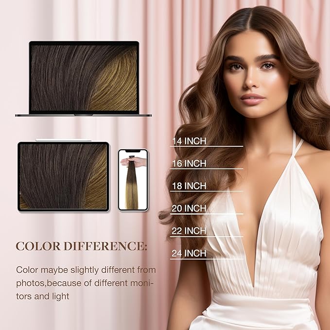 GOO GOO I Tip Hair Extensions, Real Human Hair, 14inch 100g 200S, Cold Fusion I Tip, Invisible Remy, Chocolate Dip Color Melt
