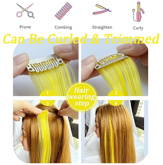 Rhyme 9PCS Princess Party Highlight Yellow Hairpieces 21 inch Colored Hair Extensions Clip in/on for Girls and Women Wig Pieces Hair Accessories (Yellow)