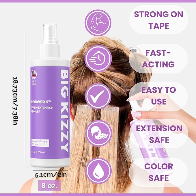 Big Kizzy Tape In Extension Remover, 32oz Refill Bottle + Free 8oz Release & Reuse Spray, Compatible with All Major Brands