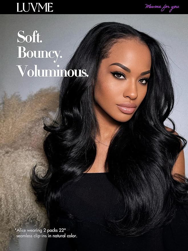 LUVME Body Wave Seamless 110g 7Pcs Clip in Hair Extensions Full Max with 20inch Remy Human Hair Extensions, Natural Black 100% Real Soft Human Hair