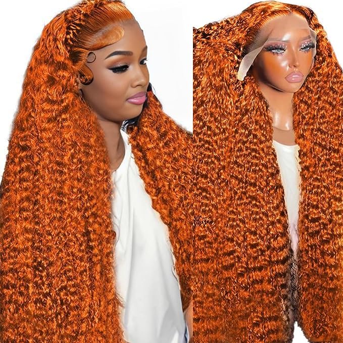 Ginger Wig Human Hair 13x4 deep wave Ginger Orange Lace Front Wigs Human Hair HD Transparent Lace Frontal 350 Colored Human Wig Pre Plucked 180% Density 38inch