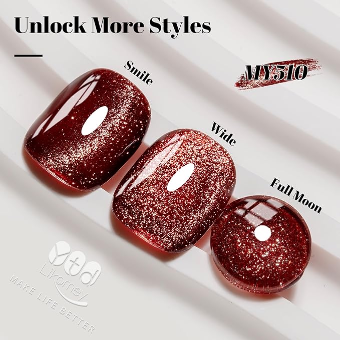 YTD Likomey Cat Eye Gel Nail Polish,Platinum Glitter 15ml Burgundy Red Magnetic Reflective Flash Sparkle Shiny Salon Home Fall Winter UV Color Varnish with Magnet Stick,HEMA Free TPO Free,MY510