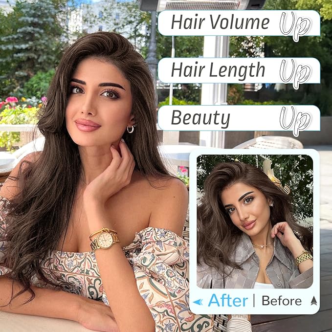 KooKaStyle Invisible Wire Hair Extensions Long Wavy Layered Synthetic Hair Extensions with Transparent Wire Adjustable Size 6 Secure Clips Medium Ash Brown Hairpieces for Women 20 Inch