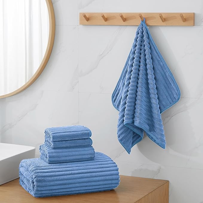 Extra Large Bath Towel Set of 6 (40"x80"),Oversized Bath Sheet Super Soft Highly Absorbent Microfibers Quick Dry Luxury Shower Towel for Bathroom Spa Gym Hotel Yoga(Blue, 6Piece)