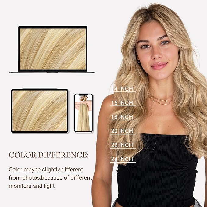 GOO GOO U Tip Hair Extensions Real Human Hair, Double Volume 100g 100S, 20 Inch Hot Fusion U Tip Extensions, Invisible Remy Hair, 18D/22F Dirty Blonde Highlights
