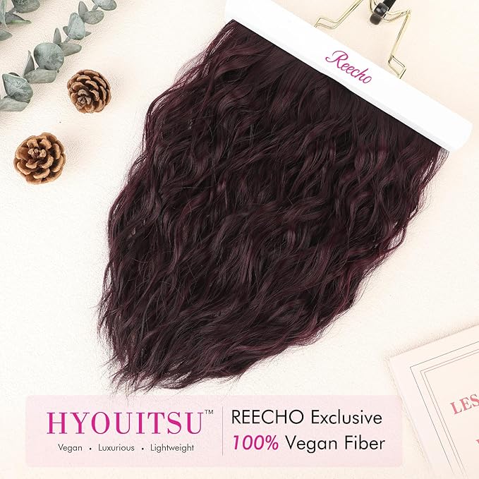 REECHO 4PCS Clip in Hair Extensions - 12" Short Curly Wavy Brown Invisible Lace Weft Natural Soft Hairpieces for Women - Burgundy