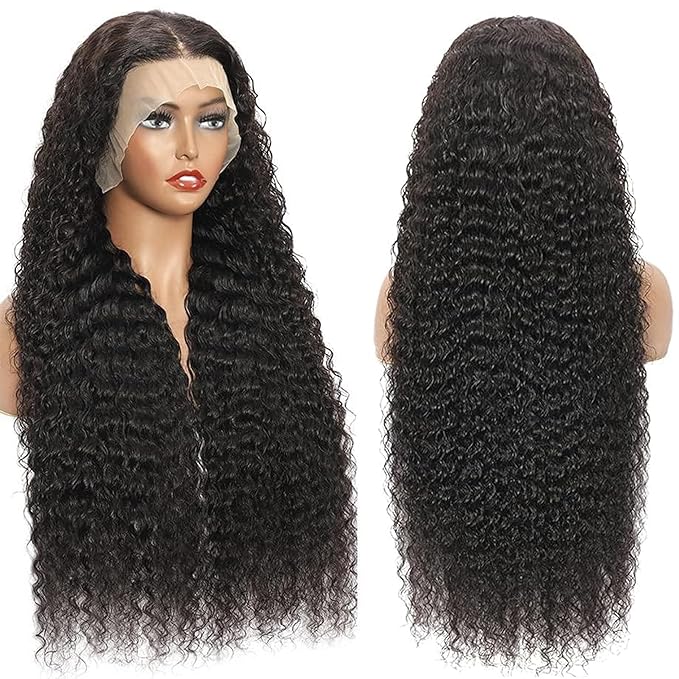 Deep Wave Lace Front Wigs Human Hair 200 Density 13x6 HD Lace Frontal Wigs Human Hair Pre Plucked Deep Curly Glueless Wigs Human Hair for Women Natural Black 24Inch