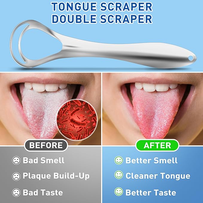 Srnede Tongue Scraper for Adults Tongue Cleaner Oral Care Aids in Fresh Breath Reduce Bad Breath Metal Tongue Scrapers Stainless Steel with Travel Case 2 Pack