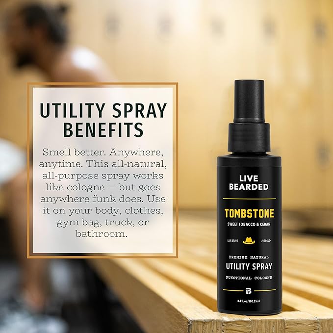 Live Bearded Utility Spray - All Purpose Cologne with Natural Fragrance - Made in the USA - 3.4 fl oz Bottle | Tombstone Scent - Sweet Tobacco, Cedar