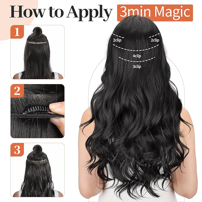 Kookastyle Clip in Hair Extensions, Natural Long Layered Soft Invisible Synthetic Curly Hairpieces for Women,4 pcs(20 Inch,Balayage Dark Brown to Chestnut)