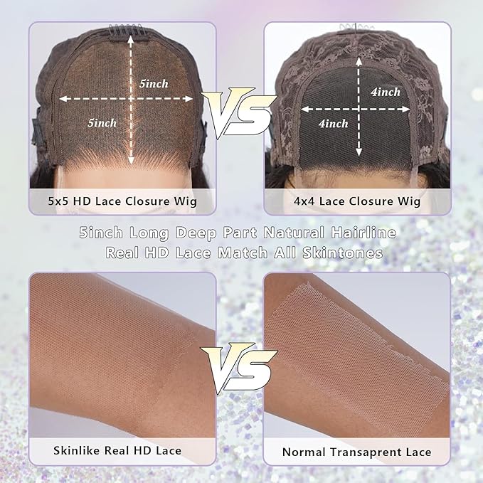 NESMON 30 inch SKINLIKE 5x5 HD Lace Closure Wigs Human Hair Glueless Straight Closure Wigs For Women 200% Density 5x5 HD Lace Front Wig Human Hair Pre Plucked Bleached Knots Natural Black