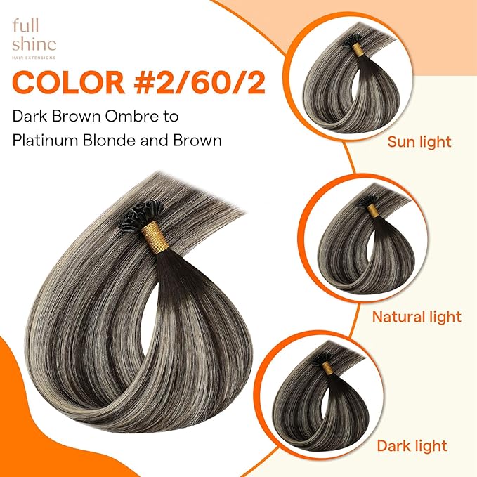 Full Shine U Tip Hair Extensions 18 Inch 50 Grams Balayage Dark Brown and Blonde Keratin Bond Hair Extensions Real Human Hair Natural Straight Remy Hair Fusion Extensions for Women