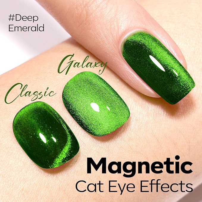 modelones Cat Eye Gel Nail Polish Green Gel Polish Jelly Glass with Magnet Holographic Glitter Shimmer Translucent Sheer Color Magnetic Christmas Nail Polish Top Coat Salon DIY at Home 15 ML