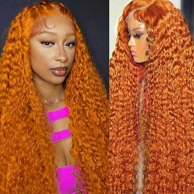 Ginger Wig Human Hair 13x4 deep wave Ginger Orange Lace Front Wigs Human Hair HD Transparent Lace Frontal 350 Colored Human Wig Pre Plucked 180% Density 24inch