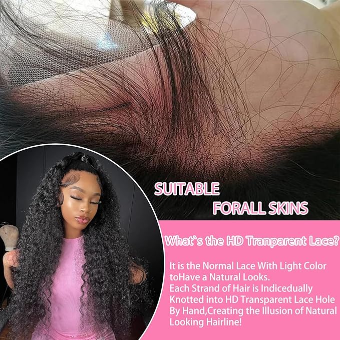 28 Inch 250% Density 13x6 Deep Wave Lace Front Wigs Human Hair Curly HD Lace Front Human Hair Wig Pre Plucked 100% Real Human Hair No Synthetic Blend No Tangle No Shedding Triple Lifespan 3X