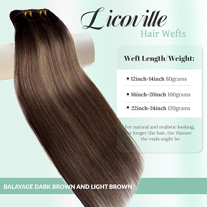 Sew in Hair Extensions Real Human Hair Brown Balayage Hair Weft Extensions Human Hair Bundles Dark Brown Mixed Light Chestnut Balayage Sew in Weave Bundles 20 Inch 100G