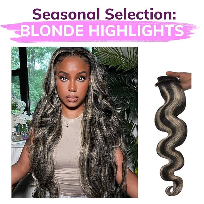 IDN BEAUTY Seamless Clip In Hair Extensions Human Hair, 110g 14 Inch, 1B/19/1B Natural Black to Light Blonde Remy Hair Body Wave Seamless Clip Ins For Black Women PU Weft Invisible Edge 7pcs