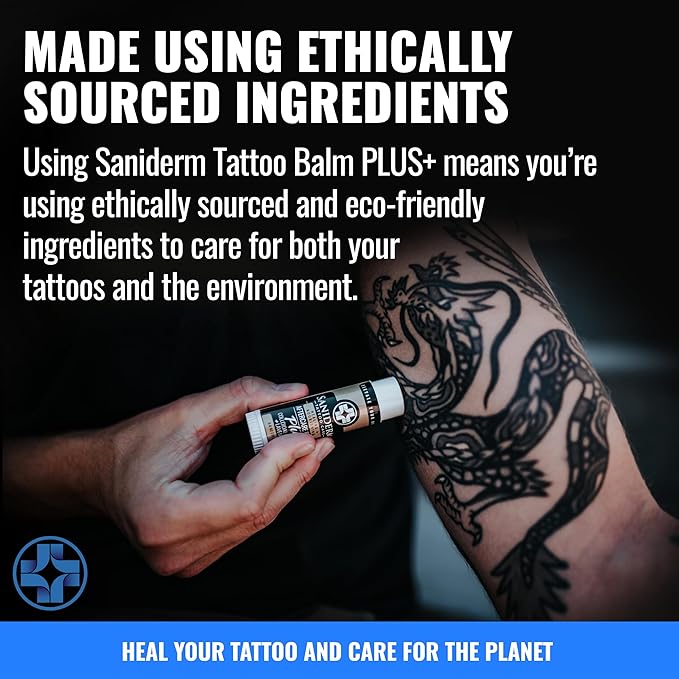 Saniderm Tattoo Aftercare Balm PLUS+ - Small (0.6 oz) – Petroleum Free, Organic Tattoo Moisturizer Infused with Colloidal Silver, Lavender Oil, and Other Natural Ingredients