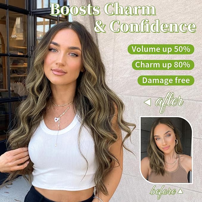 KooKaStyle Invisible Wire Hair Extensions with Transparent Headband Adjustable Size 4 Secure Clips Long Wavy Secret Wire Hairpiece 20 Inch Light Brown mix Ash Blonde P10/15A for Women