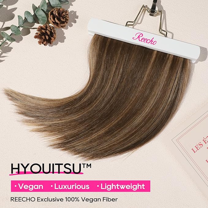 REECHO 12" Invisible Wire Hair Extensions with Thinner Softer Lace Weft Adjustable Size Removable Secure Clips in Short Straight Secret Hairpiece for Women (Medium Brown with Highlights)