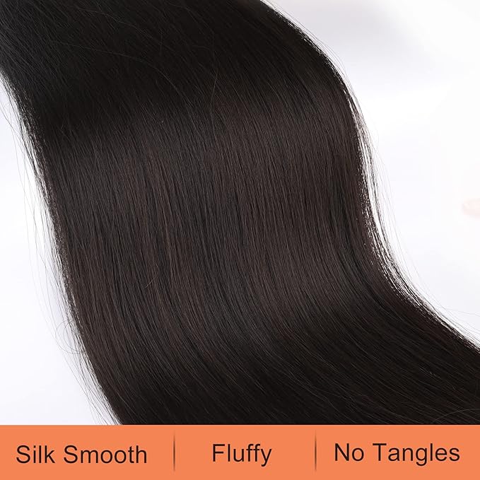 SEIKEA 28" Ponytail Extensions Drawstring Long Straight Fake Pony Tail Natural Soft Clip in Hair Extension Synthetic Heat Resistant Hairpiece - Black Brown
