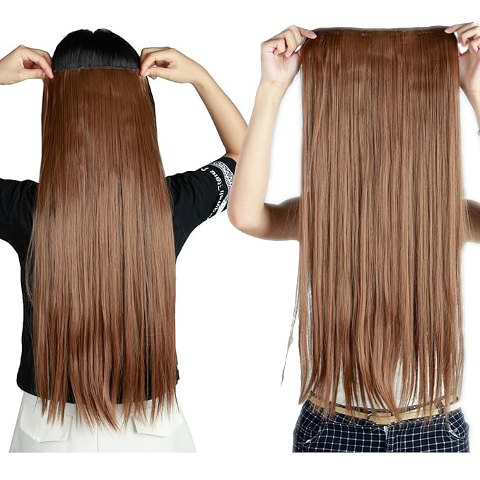 S-noilite 26" Straight Curly 3/4 Full Head One Piece 5clips Clip in Hair Extensions Long Poplar Style for Women Gifts 22colors (26" - Straight, Light Brown)