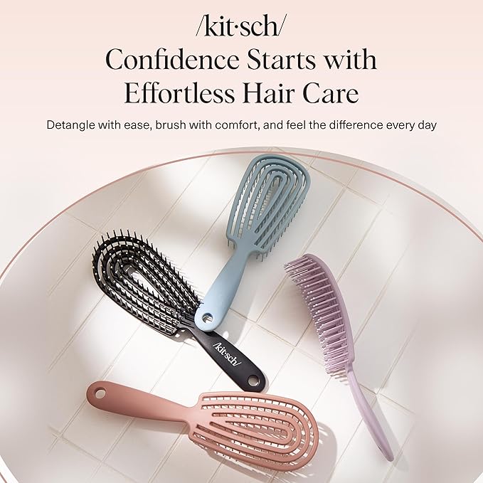 Kitsch Detangler Brush – Flexible Curly Hair Brush for Women, Men & Kids | Detangling Hairbrush with Bendable Frame and Ultra-Smooth Bristles for Wet or Dry Strands - Haze Blue