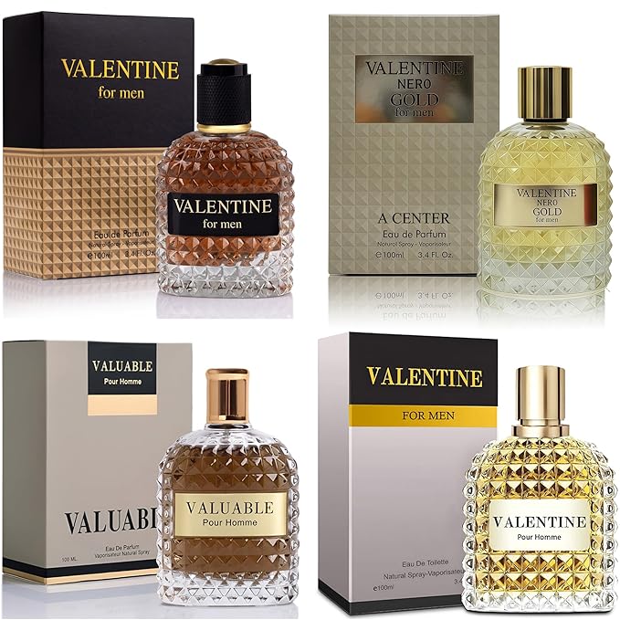 Men's Cologne Gift Set 4 Pack Men Perfumes - 3.4 Fl Oz Each | Vanilla Bourbon, Leather & Amber Floral Fragrance | Luxury Eau de Toilette Quartet