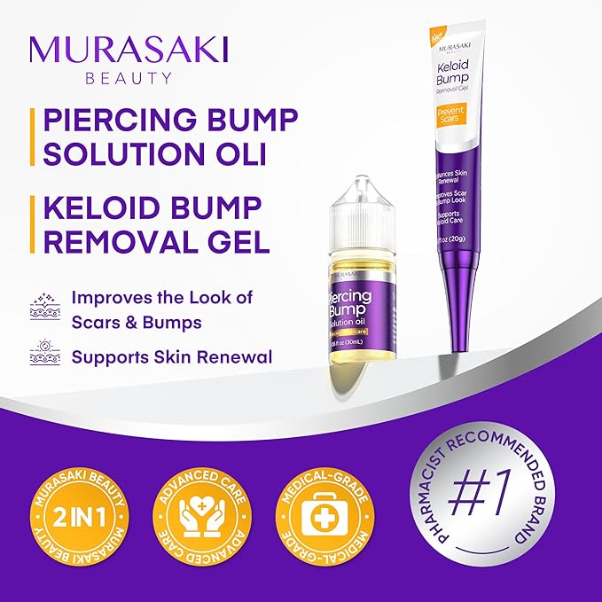 Piercing & Keloid Bump Solution Oil & Gel Kit, Piercing Aftercare Treatment Piercing Bump Solution Aftercare Oil (30 mL) + Keloid Bump Removal Gel (20 g) (2 Pack)