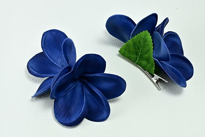 Pack of 2 Real Touch Flowers Hawaiian Flower Hair Clips Plumeria Hibiscus Hair Clips Handmade Hair Accessories for Beach Wedding Bridal Party Mother's Day Women Girls Holiday Gifts (c-828, 2pcs)