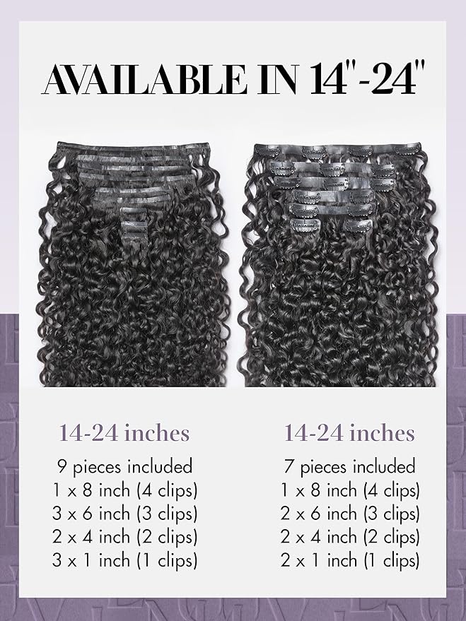 LUVME Burmese Curly Clip in Hair Extensions Real Human Hair Messy Curly Clip Ins Fullness with 1 Pack for Women Brazilian Remy Human Hair Natural Black 135g 14Inch