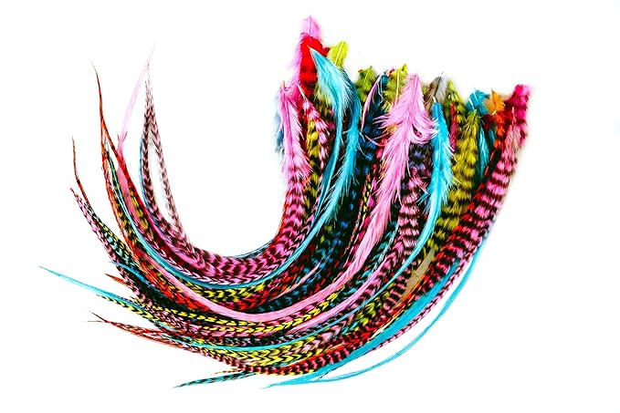 15 Rainbow Fluffy Color Hair Feathers - 7”- 12” Long - Rainbow Fluffy Hair Extension, Feather Hair Extension DIY Kit - Eye-Catching Design - 20 Micro-link Beads - 100% Real Rooster Feathers