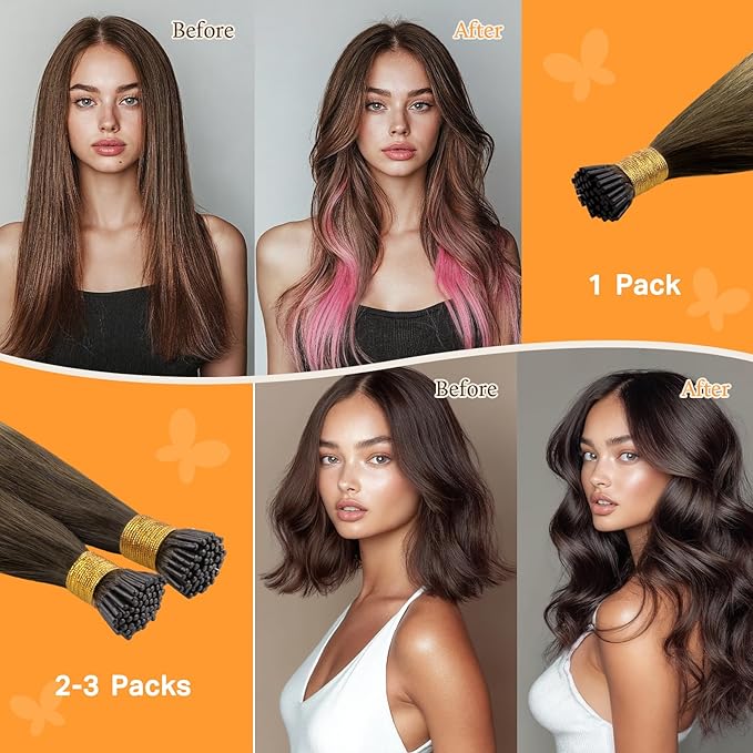 DOORES I Tip Hair Extensions Human Hair,14 Inch 100g 200s Itip Human Hair Extensions,Chocolate Brown to Honey Blonde I Tip Hair Extensions,Virgin Human Hair Extensions