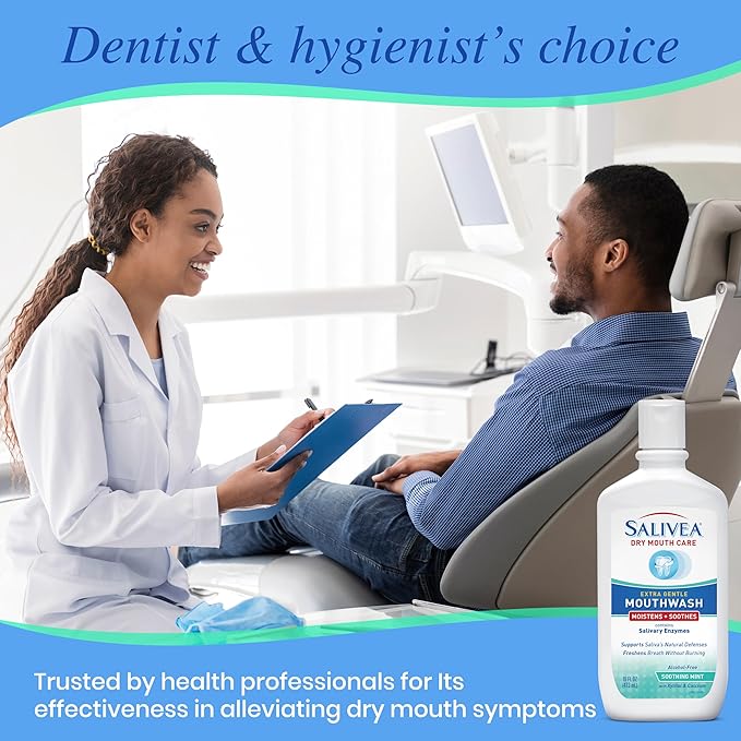 SALIVEA Dry Mouth Mouthwash - Soothing Mint Mouthwash with Natural Salivary Enzymes - Gentle Mouthwash to Aid Dry Mouth Care - Breath Freshener & Dry Mouth Care - Mint Flavor (16 oz Bottle)