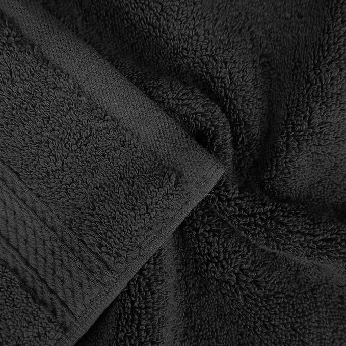Superior Egyptian Cotton Pile Bath Towel Set of 4, Ultra Soft Luxury Towels, Thick Plush Essentials, Absorbent Heavyweight, Guest Bath, Hotel, Spa, Home Bathroom, Shower Basics, Black