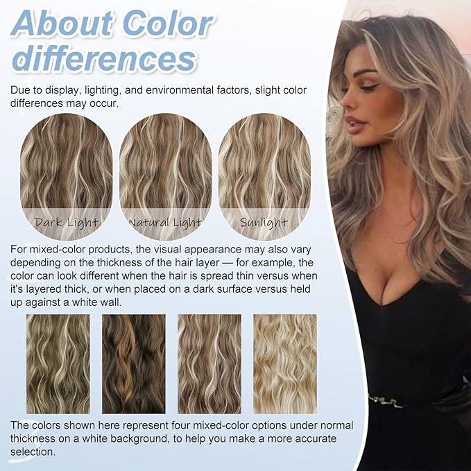 Brown Mixed Blonde Invisible Wire Hair Extensions Long Wavy Synthetic Hairpiece with 4 Secure Clips for Women 20 Inch Clip in Hair Extensions