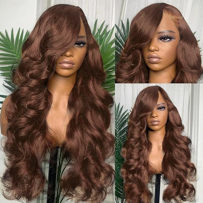 26 Inch Chocolate Brown Body Wave Lace Front Wigs Human Hair 200 Density 13x6 HD Lace Frontal Wigs Human Hair Brown Glueless Wig For Women Pre Plucked with Natural Hairline