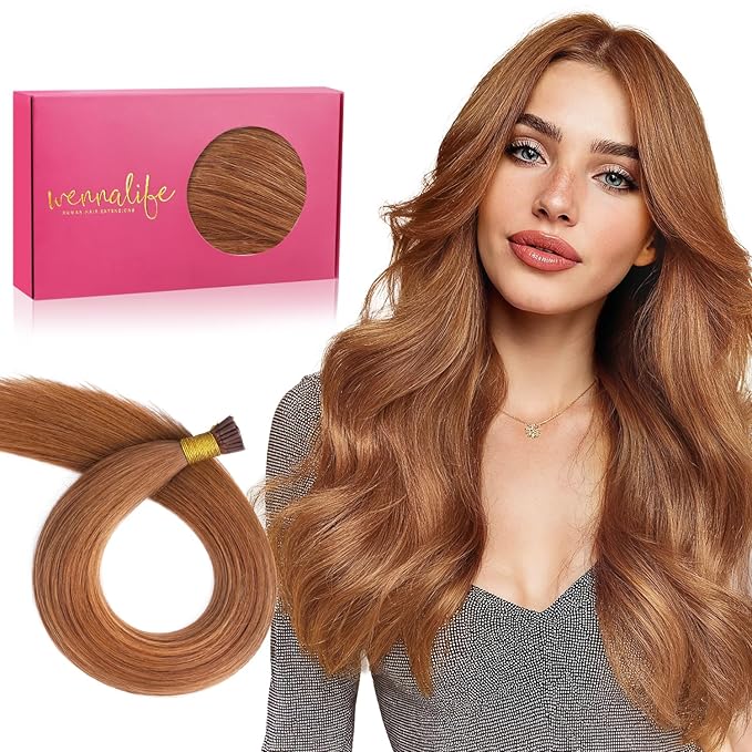 WENNALIFE I Tip Hair Extensions Human Hair, 50g 50s 22 Inch Cinnamon Terra Copper Remy Itip Human Hair Extensions Invisible Itips Straight I Tips Fusion Extensions Real Human Hair