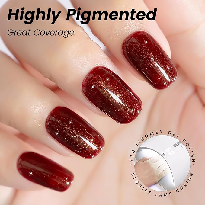 YTD Likomey Glitter Gel Nail Polish,15ml Burgundy Glitter Fall Winter Dark Red Shimmer Shiny Sparkly Salon Home DIY Manicure UV Color Varnish,SF400