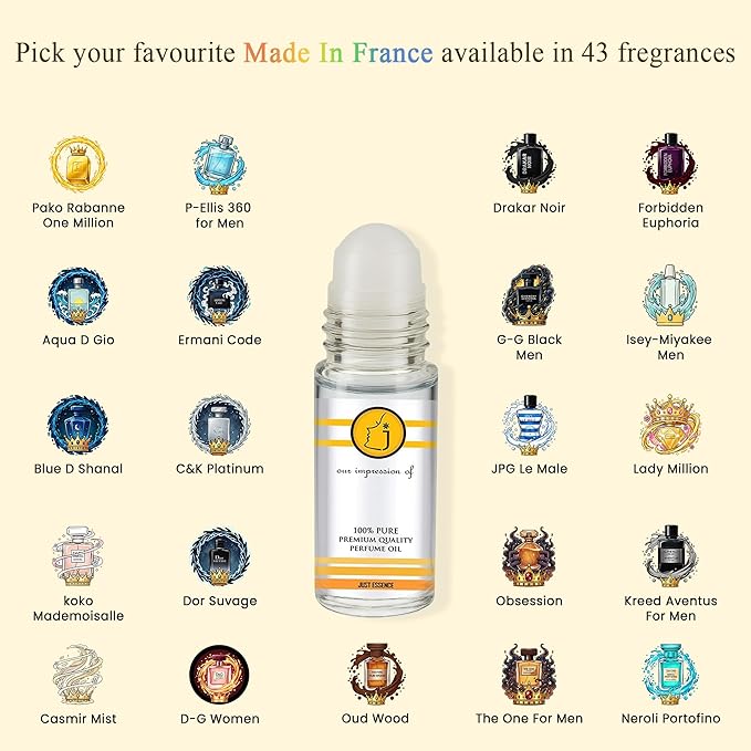 Bacarat Rouge 540 Fregrance Perfume Oil from France | Roll On | Premium Quality Concentrated Fragrance | Pure Perfume & Cologne Oil for Personal Body Use | 1 Fl Oz