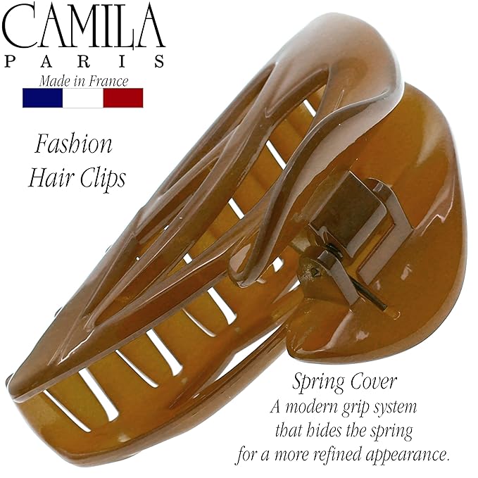 Camila Paris CP3430 French Hair Clip for Women, Large Dolphin Caramel, Girls Hair Claw Clips Jaw Fashion Durable and Styling Hair Accessories for Women, Strong Hold No Slip Grip Made in France