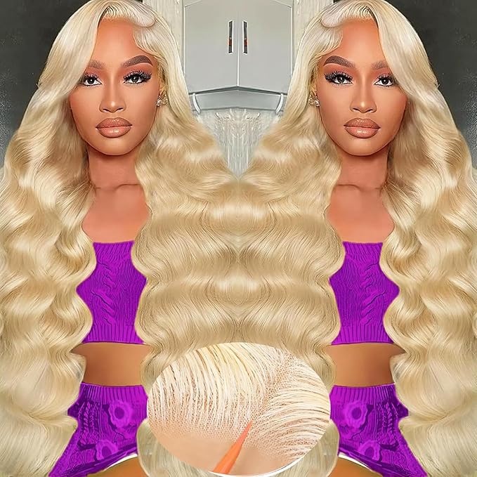 38 Inch 613 Glueless Wigs Human Hair Pre Plucked Pre Cut Blonde Lace Front Wigs 200 Density 4X4 Glueless Wear and Go 613 Body Wave Lace Front Wig Human Hair 613 Wig