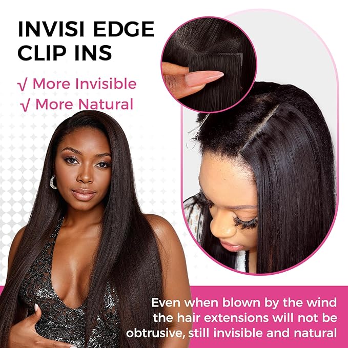 Lashey Invisi Edge Clip in Hair Extensions 16 Inch 110g 7pcs Injected Seamless PU Clip in Hair Extensions Virgin Human Hair, #2 Dark Brown Straight Hair